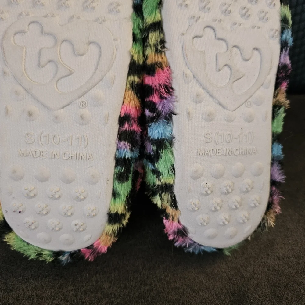 Dotty snow leopard ty beanie boo slippers 9/10 Toddler Lisa Frank